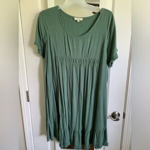 Umgee Sage Linen blend cinched waist green dress size 1X